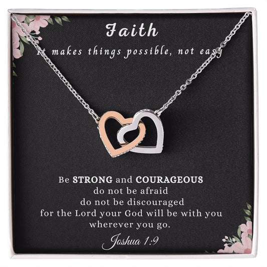 Joshua 1:9, cross necklace, Encouragement gift, sympathy gift, grief gift, faith, christian gift, gift for her, miscarriage gift, dainty|  Interlocking Hearts necklace